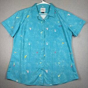 RSVLTS Kunuflex Button Up Shirt XL‎ Cocktail Novelty Print Short Sleeve Stretch